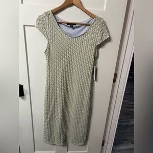 Sharagano Yellow & Grey stretchy long ankle length cap sleeve Dress